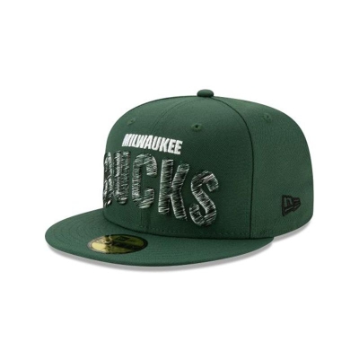 Green Milwaukee Bucks Hat - New Era NBA Raised Threads 59FIFTY Fitted Caps USA3016927